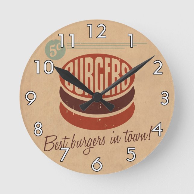 Reloj Redondo Mediano Retro Burger (Anverso)