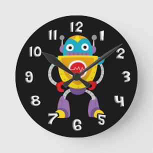 Reloj Redondo Mediano Retro Colorful Kids Robot