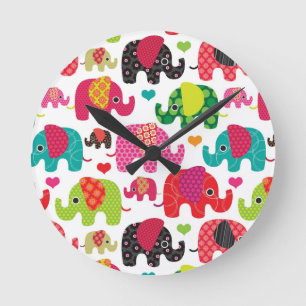 Reloj Redondo Mediano retro elephant kids pattern wallpaper