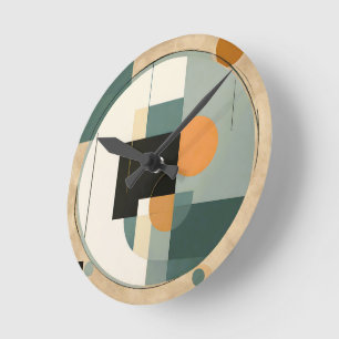 Reloj Redondo Mediano Retro en negrita: Círculos abstractos y Rectángulo