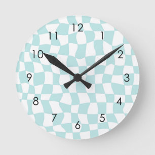 Reloj Redondo Mediano Retro Groovy Pastel Blue Check ered