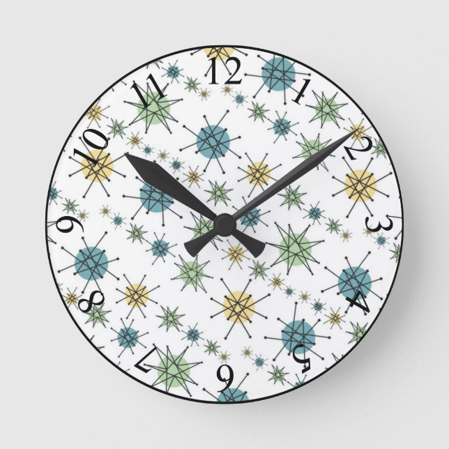 Reloj Redondo Mediano Retro Hipster Space Age Atomic Starburst (Anverso)