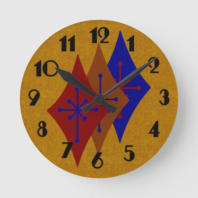 Reloj Redondo Mediano Retro Mid'Century Modern Diamond Starburst Gold (Anverso)