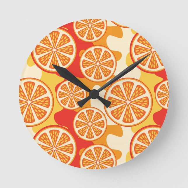 Reloj Redondo Mediano Retro Orange Citrus Pattern (Anverso)