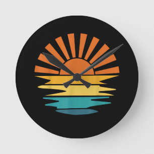 Reloj Redondo Mediano Retro Sunset Rays Wavy Vintage Retro Sunshine Sun