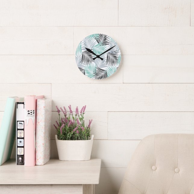 Reloj Redondo Mediano Retro tropical #6 (Vibes de playa) #palmeras #deco (Sala de lectura)