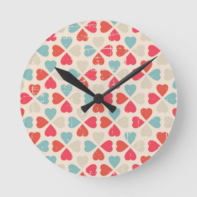 Reloj Redondo Mediano Retro Valentine's Day Pattern (Anverso)
