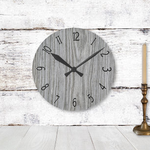 Reloj Redondo Mediano Revestimiento de madera gris falso