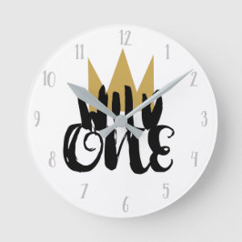 Reloj Redondo Mediano Rey de Wild One Corona de Oro Jungla Guardería Niñ