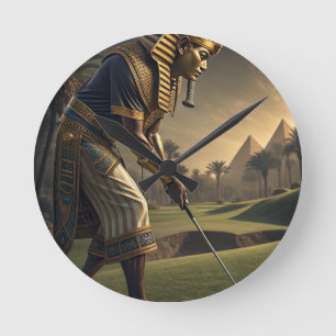 Reloj Redondo Mediano Rey Tut Jugando Golf Arte Divertido del Antiguo E
