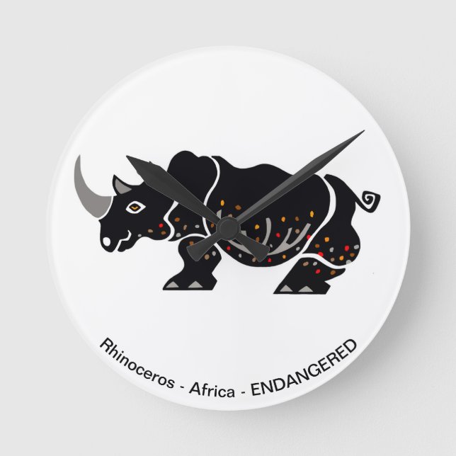 Reloj Redondo Mediano RHINOCEROS - Peligro de conservación animal (Anverso)