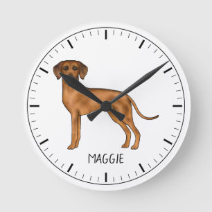 Reloj Redondo Mediano Rhodesian Ridgeback Perro León Marrón Lindo Con No