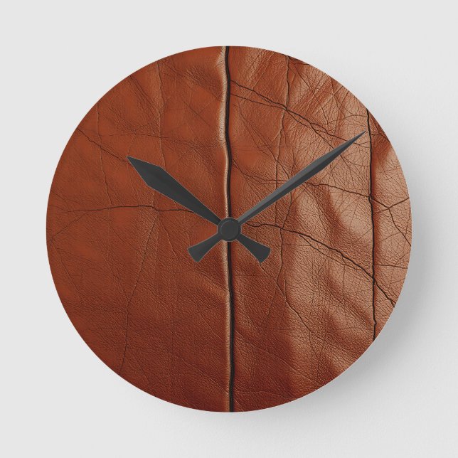 Reloj Redondo Mediano Rich Brown Leather Texture Pattern (Anverso)
