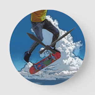Reloj Redondo Mediano Riding the Wind - Skateboarder Poster