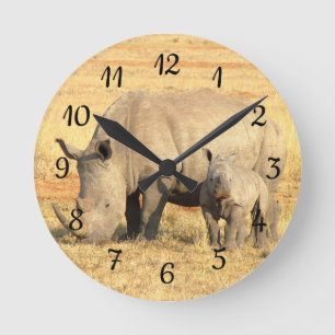 Reloj Redondo Mediano Rinoceronte lindo en África  