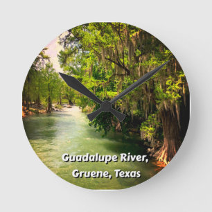 Reloj Redondo Mediano Río Guadalupe en Gruene, acuarela de Texas