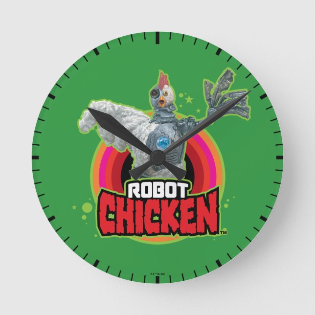 Reloj Redondo Mediano Robot Chicken Character Logo (Anverso)