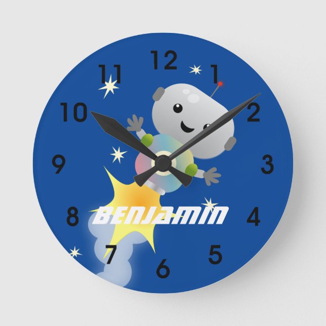 Reloj Redondo Mediano Robot lindo volando en el ilustracion del personal (Anverso)