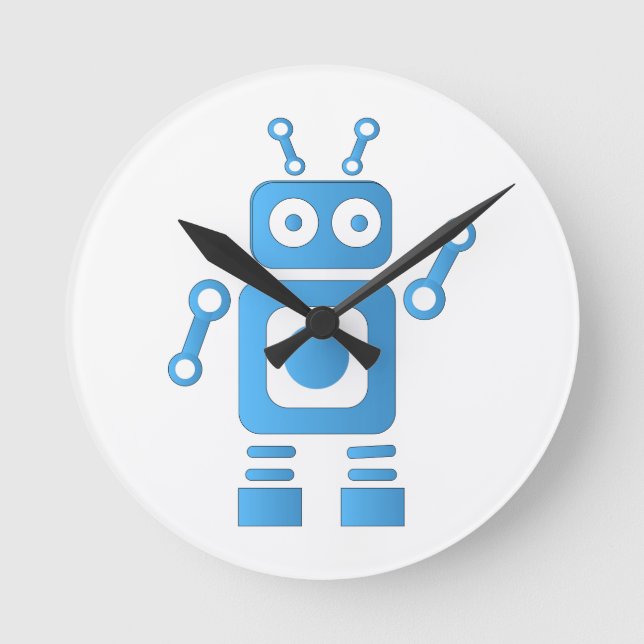Reloj Redondo Mediano Robot retro azul (Anverso)