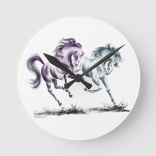 Reloj Redondo Mediano Rociando Carreras Caballos salvajes