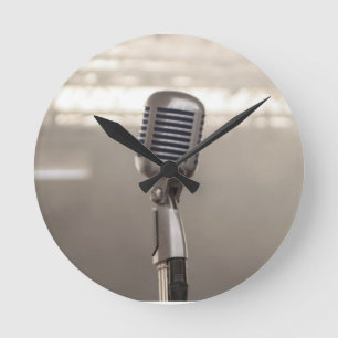Reloj Redondo Mediano Rock And Roll Microphone