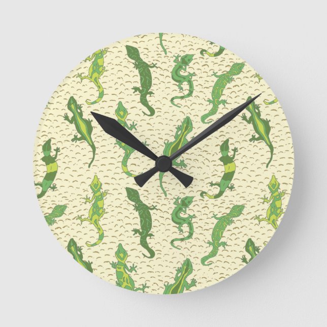 Reloj Redondo Mediano Rock Climbing Geckos on yellow - seamless pattern. (Anverso)