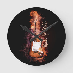 Reloj Redondo Mediano Rock de guitarra eléctrica y flamencos rodados