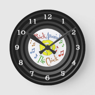 Reloj Redondo Mediano Rock De Vinilo Faux De Inspiración Retro Alrededor