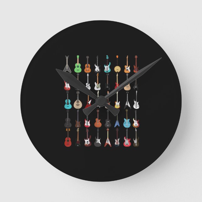 Reloj Redondo Mediano Rock y Rollo de instrumentos musicales de guitarra (Anverso)
