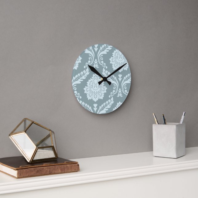 Reloj Redondo Mediano Rococo Damask Art I Duck Egg Blue+Teal (Oficina)