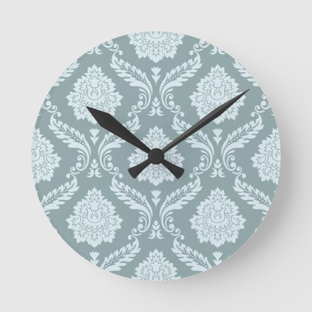 Reloj Redondo Mediano Rococo Damask Pattern Duck Egg Blue+Teal (Anverso)