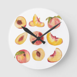 Reloj Redondo Mediano Rodajas de melocotón frescas y coloridas a la acua