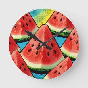 Reloj Redondo Mediano Rodajas de Sandía Vibrantes Pop Art