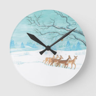 Reloj Redondo Mediano Roe Deer en invierno
