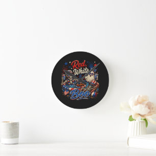Reloj Redondo Mediano Rojo Blanco Y Boo Patriótico 4 De Julio