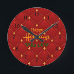 Reloj Redondo Mediano Rojo de rubí y oro Art Deco/Art Nouveau<br><div class="desc">Hermosos colores rojo rubí y oro falso,  un patrón Art Deco/Art Nouveau.</div>