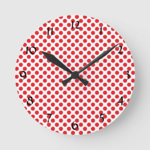 Reloj Redondo Mediano Rojo sobre Punto de Polka Blanco