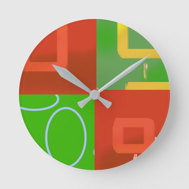 Reloj Redondo Mediano Rojo Verde Geométrico de Navidad  (Anverso)