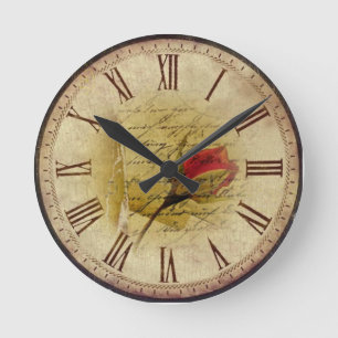 Reloj Redondo Mediano Rojo y letra vintage