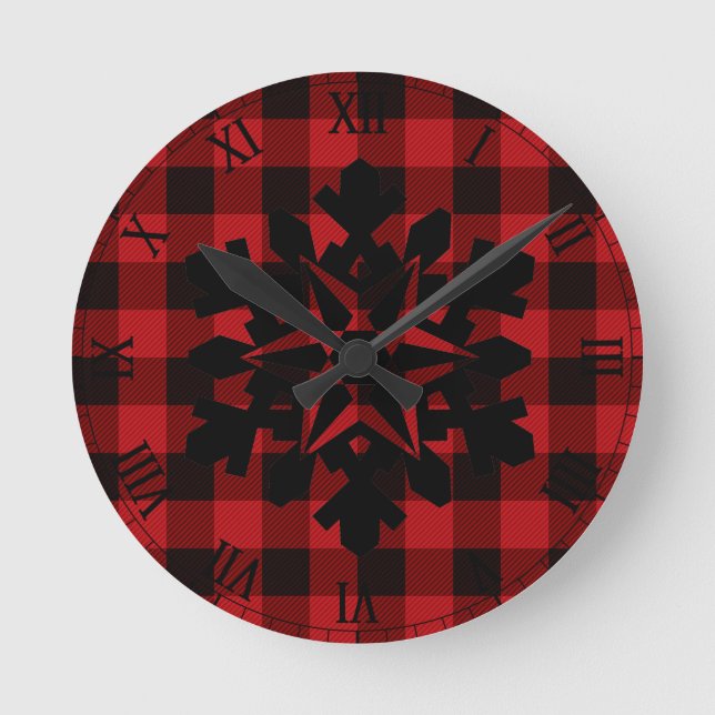 Reloj Redondo Mediano Rojo y manteca negra, copo de nieve (Anverso)