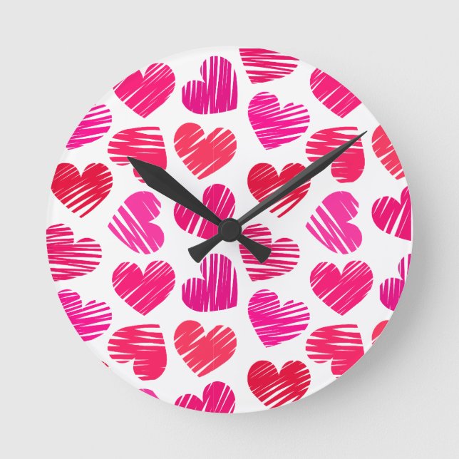 Reloj Redondo Mediano Rojo y rosa garabatos de amor (Anverso)
