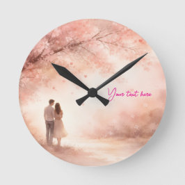 Reloj Redondo Mediano Romantic Couple Clock – Custom Text Wall Art