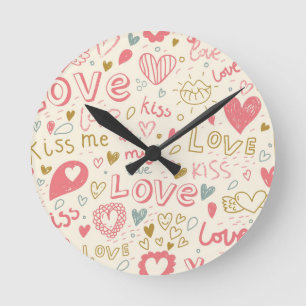 Reloj Redondo Mediano Romantic Pattern with Hearts and Lips