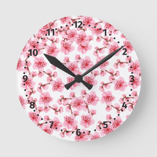 Reloj Redondo Mediano Romantic pink Cherry blosson (Anverso)