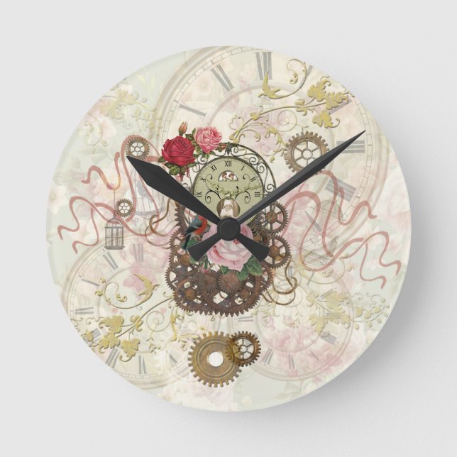 Reloj Redondo Mediano Romántico Steampunk (Anverso)