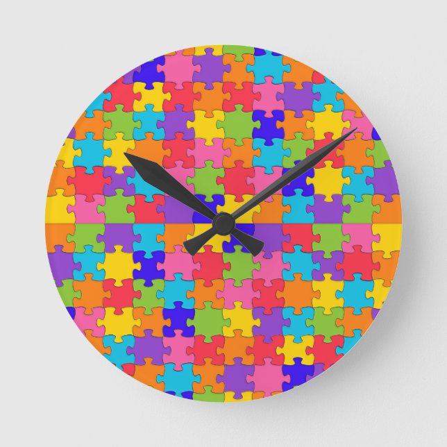 Reloj Redondo Mediano rompecabezas del autismo (Anverso)