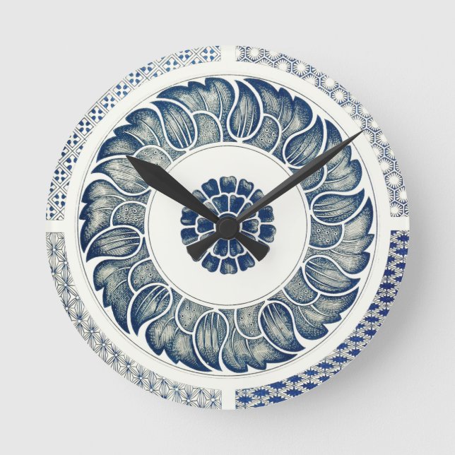 Reloj Redondo Mediano Ronda azul blanca floral china (Anverso)