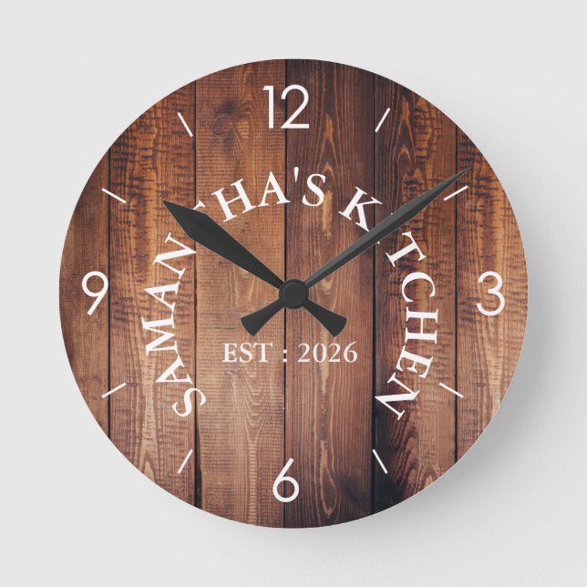 Reloj Redondo Mediano Ronda personalizada de cocina de granja de madera  (Anverso)