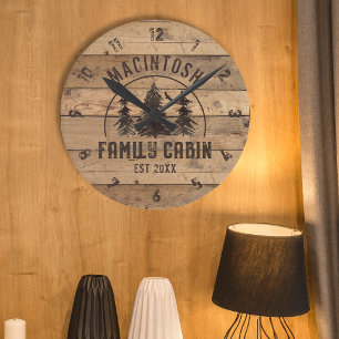 Reloj Redondo Mediano Ronda personalizada de madera de cabaña de familia