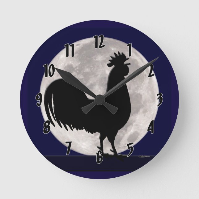 Reloj Redondo Mediano Rooster a la luz de la luna (Anverso)